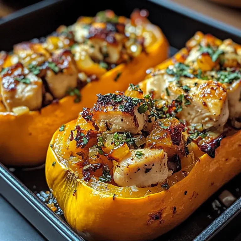 Sweet and Savory Honey Roasted Butternut Squash Stuffed with Chicken