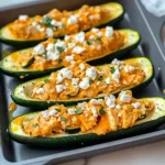 High Protein Buffalo Chicken Stuffed Zucchini Boats