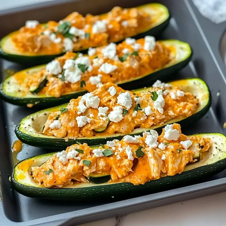 High Protein Buffalo Chicken Stuffed Zucchini Boats