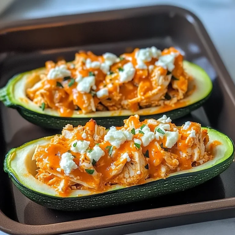 High Protein Buffalo Chicken Stuffed Zucchini Boats
