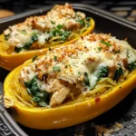 Garlic Parmesan Stuffed Spaghetti Squash with Chicken and Spinach