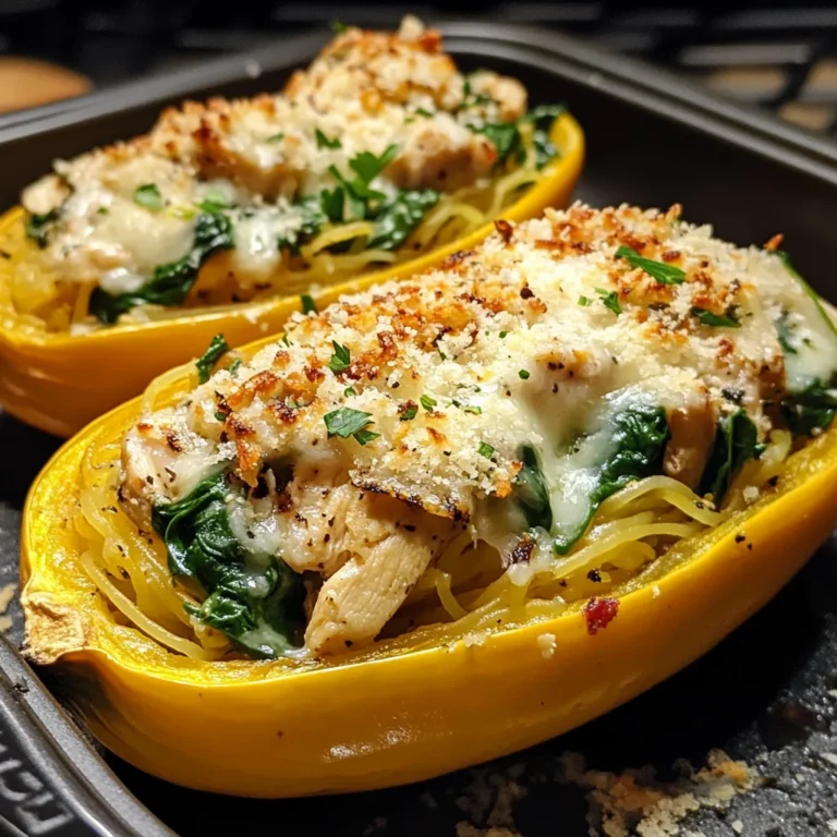 Garlic Parmesan Stuffed Spaghetti Squash with Chicken and Spinach
